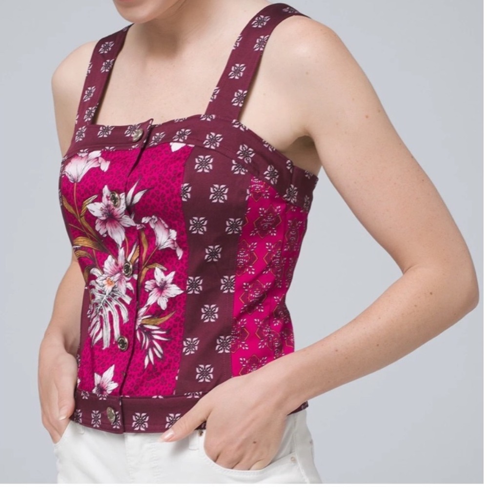 White House Black Market Corset Top size 8 Floral Pink Colorful Asian Tropical